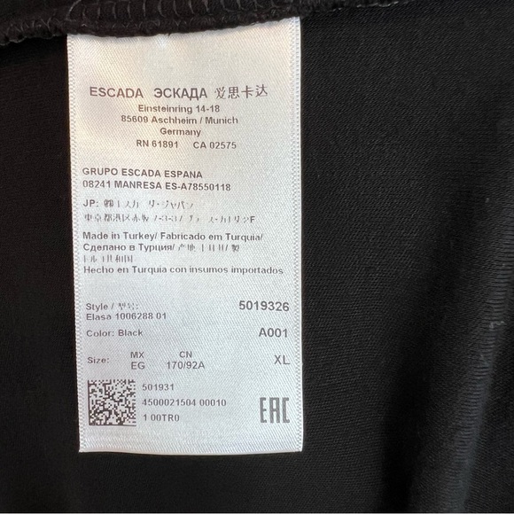 Escada Asymmetrical Lace Stretch Jersey Top Black XL Classic Contemporary Chic - Picture 6 of 6